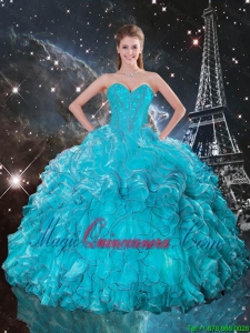 Pretty Sweetheart Teal Quinceanera Gowns with Ruffles and Beading