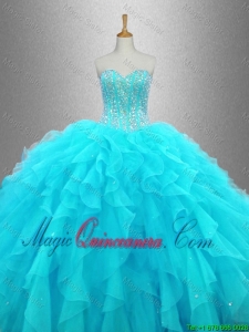 2016 Elegant Beaded Sweetheart Quinceanera Gowns in Aqua Blue