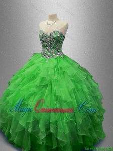 2016 Fashionable Beaded Sweetheart Quinceanera Dresses in Green