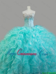 2016 Summer Elegant Beaded Sweetheart Quinceanera Dresses in Aqua Blue