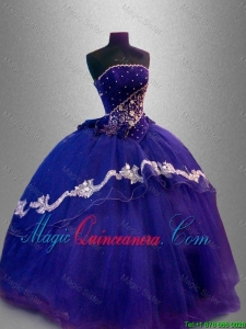2016Luxurious Strapless Quinceanera Dresses with Appliques and Beading