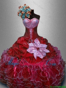 Fashionable Sweetheart Quinceanera Gowns in Wine Red for 2016