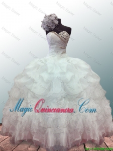 New Style Sweetheart Ball Gown White Quinceanera Dresses with Beading and Ruffles