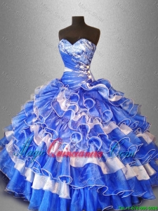 2015 Sweet Beaded and Ruffles Quinceanera Gowns in Organza