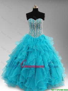 2016 Elegant Beaded and Ruffles Quinceanera Dresses in Aqua Blue