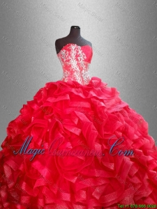 2016 Fashionable Red Quinceanera Dresses with Beading and Ruffles