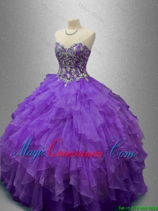 2016 New Style Purple Sweet 16 Gowns with Beading and Ruffles