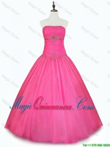 Cheap Strapless Hot Pink Quinceanera Dresses with Beading for 2016