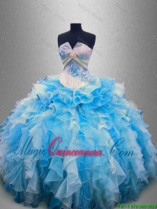 Elegant Strapless Beaded and Ruffles Quinceanera Gowns in Multi Color