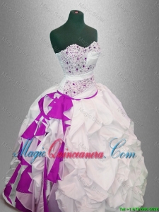 2016 Latest Ball Gown Beaded Quinceanera Dresses in White and Fuchsia