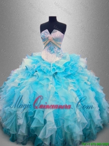 Beautiful Strapless Beading and Ruffles Quinceanera Gowns in Organza