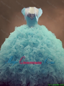 Discount Beaded and Ruffles Quinceanera Gowns in Light Blue