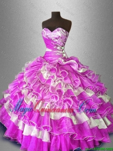 Discount Beaded and Ruffles Sweet 16 Gowns in Multi Color