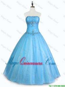 Simple Strapless Beaded Quinceanera Dresses with Floor Length for 2016