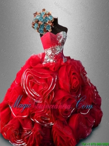 Cheap Rolling Flowers and Beaded Sweet 16 Gowns in Red for 2016