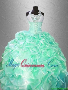 Classical Halter Top Sweet 16 Gowns with Hand Made Flowers for 2016
