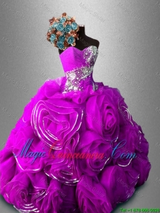 Gorgeous Rolling Flowers Sweetheart Quinceanera Dresses in Fuchsia