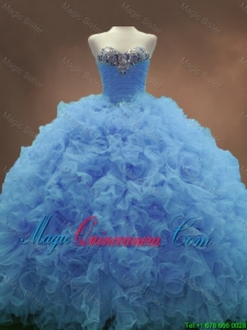 Popular Sweetheart Ruffles and Beaded Quinceanera Gowns in Blue