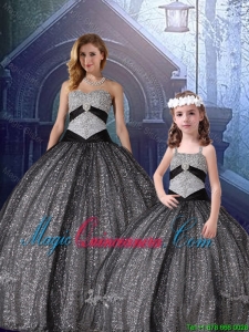 2015 Winter Classical Ball Gown Sweetheart Appliques Macthing Sister Dresses in Black