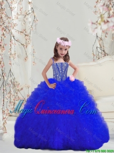 2015 Winter Popular Beaded and Ruffles Royal Blue Mini Quinceanera Dresses with Spaghetti