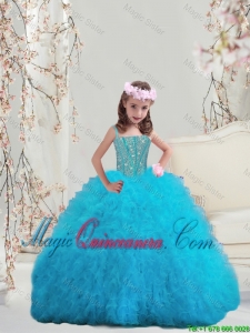 2015 Winter Popular Beaded and Ruffles Spaghetti Little Girl Pageant Dresses in Turquoise