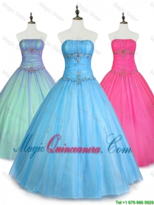 2016 Custom Made Strapless Ball Gown Sweet 16 Dresses with Beading