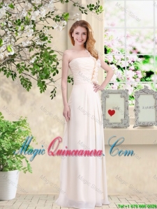 Cheap One Shoulder Hand Made Flowers Dama Dresses in Champagne