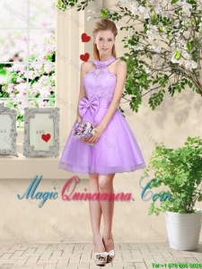 Feminine Halter Top Laced and Bowknot Dama Dresses in Lavender