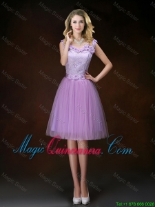Classical Scoop Dama Dresses with Hand Made Flowers