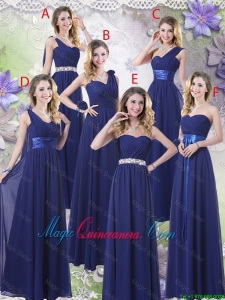 New Style Empire Floor Length Dama Dresses in Navy Blue