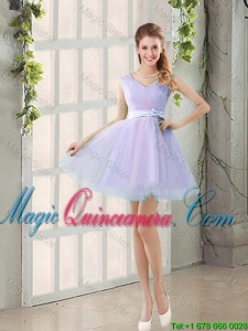 2016 Fall Perfect V Neck Strapless Belt Short Dama Dresses