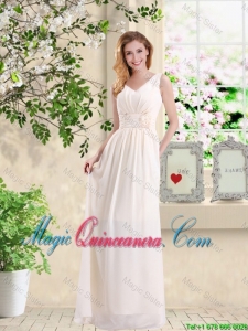 Beautiful V Neck Lace Up Dama Dresses with Hand Made Flowers