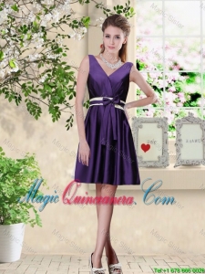 Discount V Neck Zipper Up Dama Dresses in Dark Purple