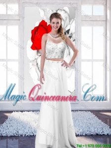 2015 New Style Empire Scoop White Dama Dresses with Brush Train