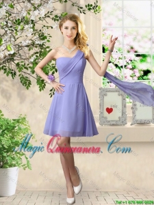 Cheap One Shoulder Ruched Dama Dresses in Lavender