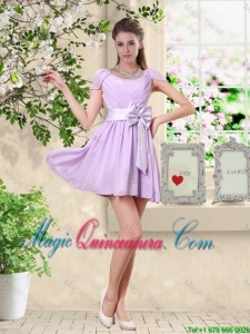 Decent Scoop Bowknot Dama Dresses with Cap Sleeves