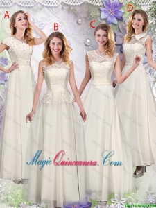 Feminine Champagne Laced Dama Dresses with Appliques