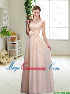 Perfect Bowknot Scoop Dama Dresses in Champagne