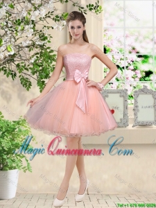 Popular Strapless Mini Length Dama Dresses with Appliques and Bowknot
