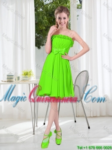 A Line Strapless Bowknot Custom Made Dama Dresses in Spring Green