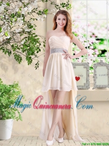 Affordable High Low Sweetheart Dama Dresses in Champagne