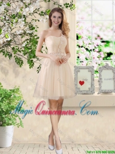 Beautiful Short Champagne Dama Dresses with One Shoulder