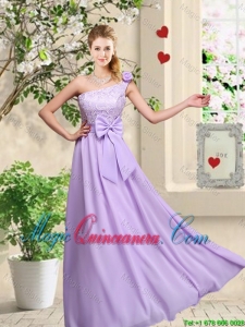 Fashionable One Shoulder Dama Dresses with Hand Made Flowers