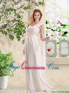 Feminine Straps Lace Up Champagne Bridesmaid Dresses with Floor Length