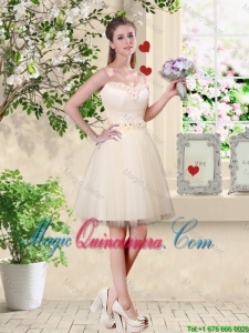 Popular A Line Champagne Dama Dresses with Appliques and Belt