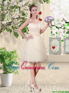 Popular A Line Champagne Dama Dresses with Appliques and Belt