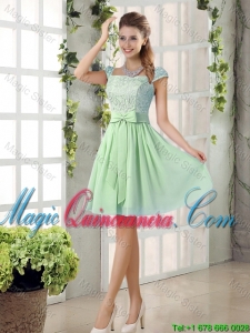 Affordable Square Lace Dama Dresses with Bowknot