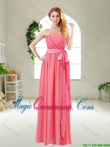 Beautiful Strapless Watermelon Red Dama Dresses with Sash