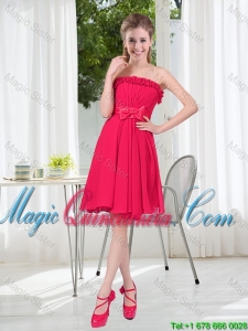 Coral Red Strapless Bowknot Dama Dresses for 2016 Summer