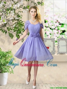Elegant Hand Made Flowers Dama Dresses with Short Sleeves